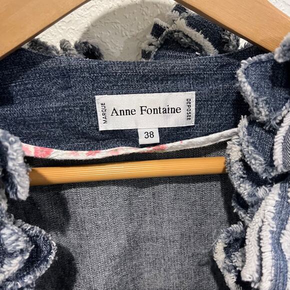 Anne Fontaine Denim Jacket Ruffle Fringe Applique Ombre 38/US 4 Vintage - Picture 6 of 9